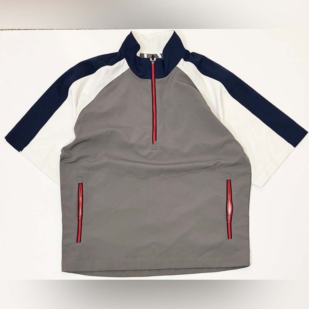 FootJoy Shirt Mens M Gray White Navy Short Sleeve 1/4 Zip Golf Pullover Wind